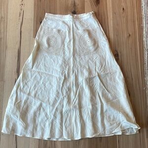 Zara Cream Midi Skirt with Crochet Pockets
